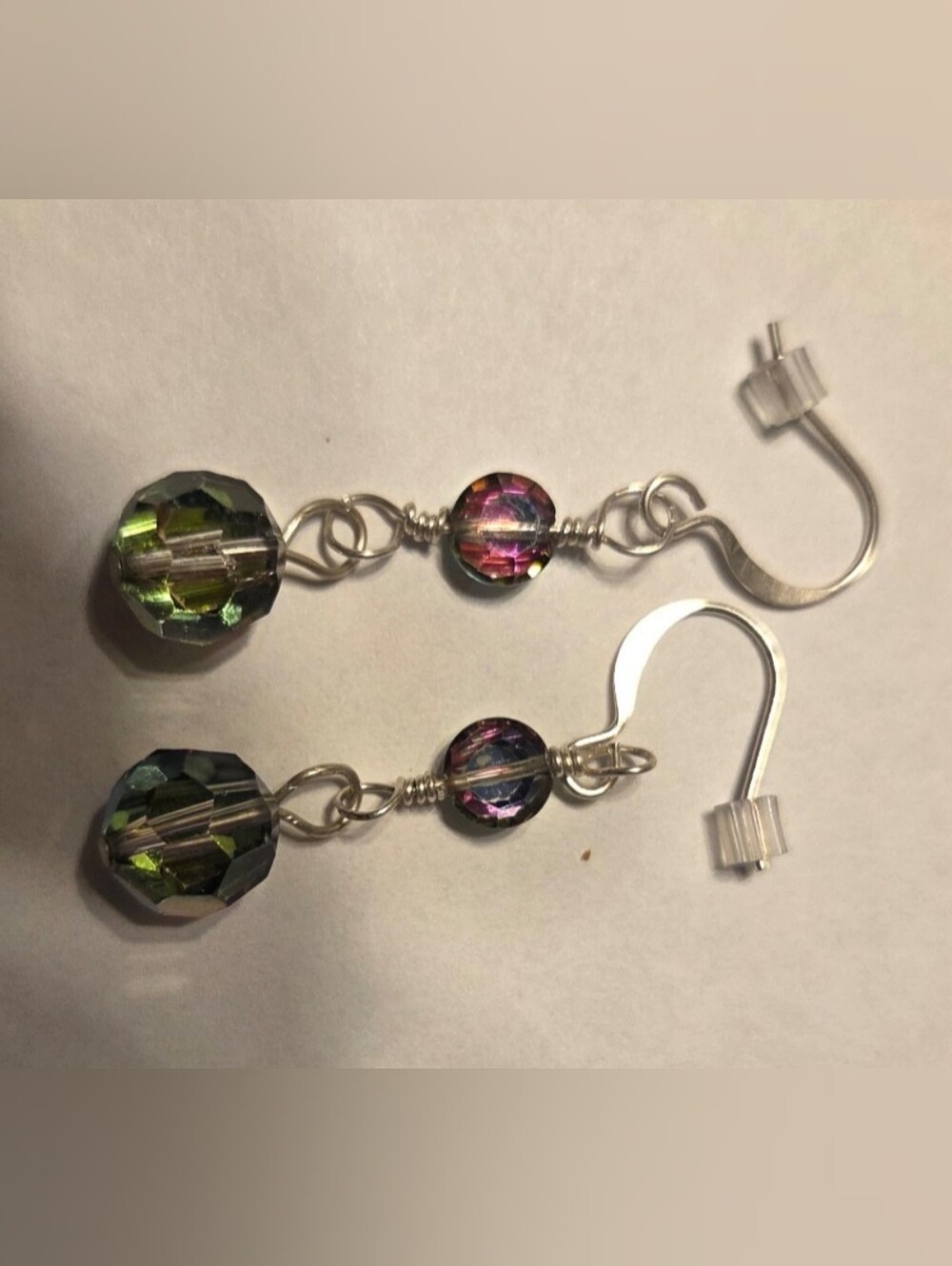 Handmade Earrings With Vintage Upcycled Rainbow AB Beads
